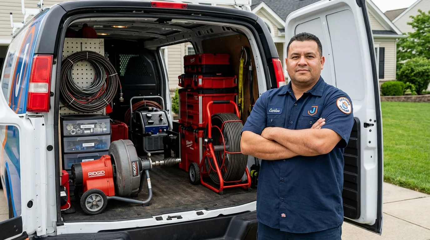 Professional drain cleaning equipment and Johns Plumbing LLC plumber in Henniker