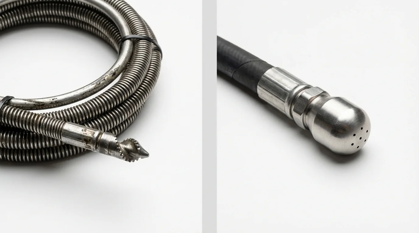 Drain snake cable and hydro jetting nozzle used for drain cleaning in Henniker, NH