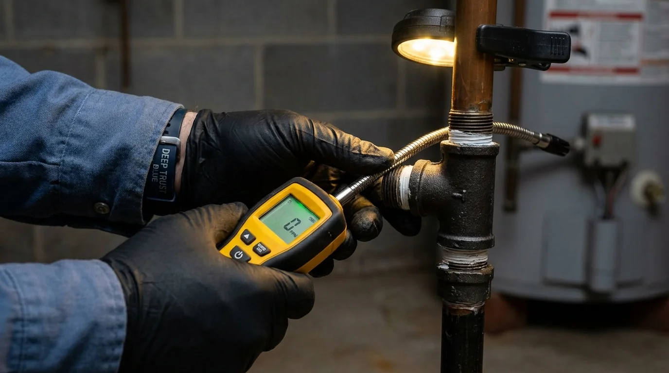 Gas leak detection with electronic sniffer by Johns Plumbing LLC in Henniker