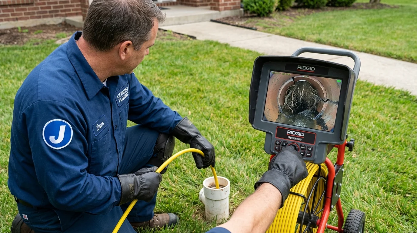 Sewer camera inspection being performed by Johns Plumbing LLC in Henniker